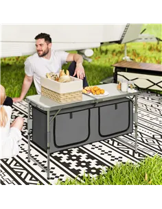 Outsunny 4ft Folding Camping Cupboard Kitchen, Height Adjustable Aluminium Camping Table with Storage, Lightweight Picnic Table  2