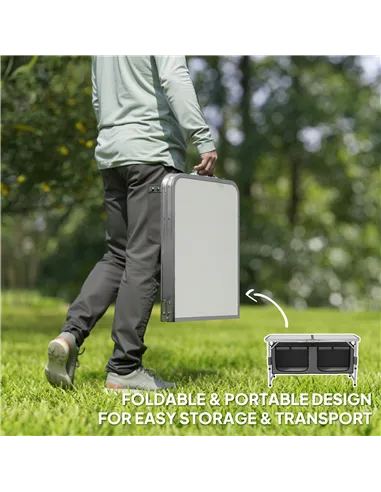 Outsunny 4ft Folding Camping Cupboard Kitchen, Height Adjustable Aluminium Camping Table with Storage, Lightweight Picnic Table 