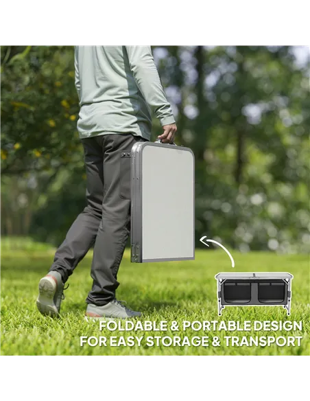 Outsunny 4ft Folding Camping Cupboard Kitchen, Height Adjustable Aluminium Camping Table with Storage, Lightweight Picnic Table 