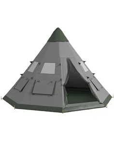 Outsunny 6 Men Tipi Tent with Carry Bag - Grey