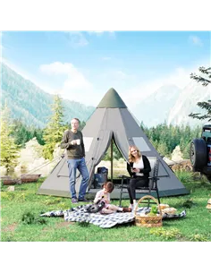 Outsunny 6 Men Tipi Tent with Carry Bag - Grey 2