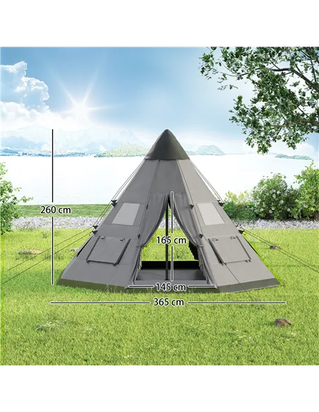 Outsunny 6 Men Tipi Tent with Carry Bag - Grey