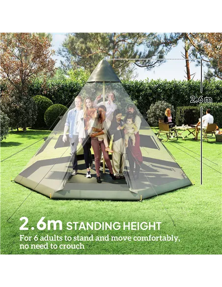 Outsunny 6 Men Tipi Tent with Carry Bag - Grey