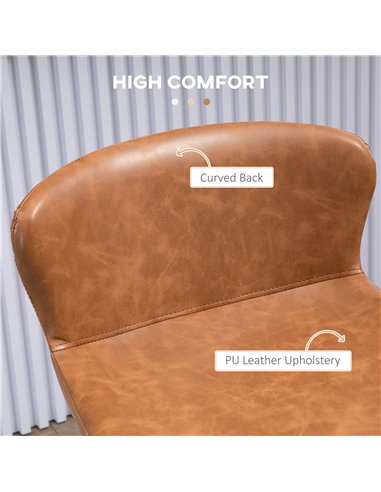 HOMCOM Bar Stools Set of 2, PU Leather Upholstered Bar Chairs, Breakfast Kitchen Counter Chairs with Backs, Steel Legs and Footr