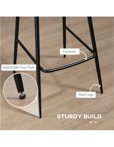 HOMCOM Bar Stools Set of 2, PU Leather Upholstered Bar Chairs, Breakfast Kitchen Counter Chairs with Backs, Steel Legs and Footr