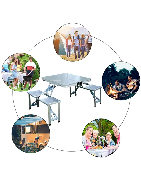 Outsunny Aluminum Portable Picnic Table Chair Set