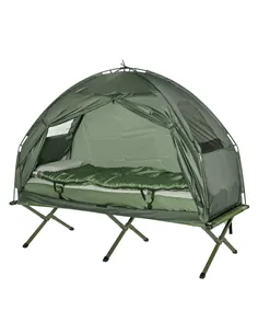 Outsunny 1 person Foldable Camping Tent w/Sleeping Bag Air Mattress Outdoor Hiking Picnic Bed cot w/Foot Pump