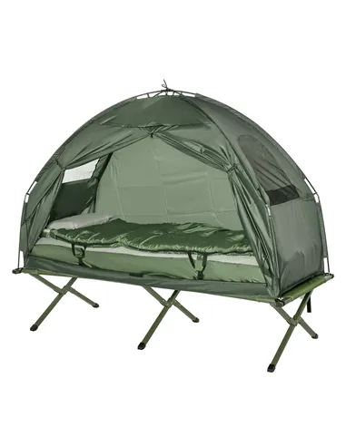 Outsunny 1 person Foldable Camping Tent w/Sleeping Bag Air Mattress Outdoor Hiking Picnic Bed cot w/Foot Pump
