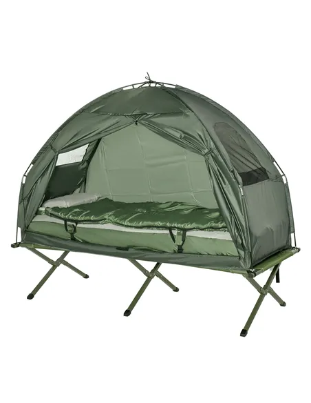 Outsunny 1 person Foldable Camping Tent w/Sleeping Bag Air Mattress Outdoor Hiking Picnic Bed cot w/Foot Pump