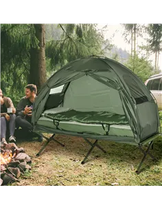 Outsunny 1 person Foldable Camping Tent w/Sleeping Bag Air Mattress Outdoor Hiking Picnic Bed cot w/Foot Pump 2