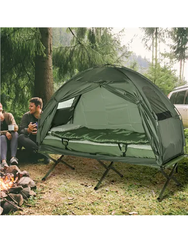 Outsunny 1 person Foldable Camping Tent w/Sleeping Bag Air Mattress Outdoor Hiking Picnic Bed cot w/Foot Pump