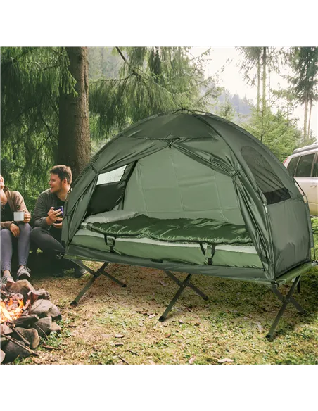 Outsunny 1 person Foldable Camping Tent w/Sleeping Bag Air Mattress Outdoor Hiking Picnic Bed cot w/Foot Pump