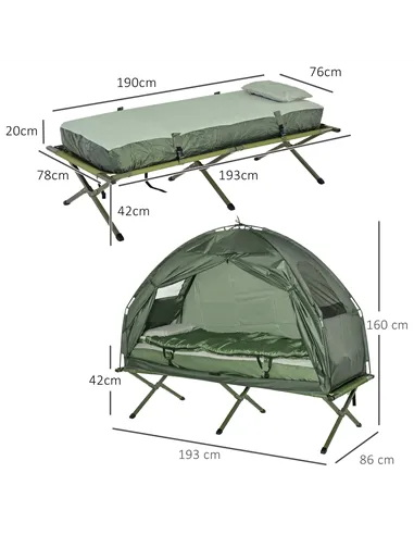 Outsunny 1 person Foldable Camping Tent w/Sleeping Bag Air Mattress Outdoor Hiking Picnic Bed cot w/Foot Pump