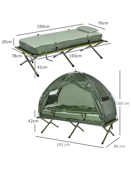 Outsunny 1 person Foldable Camping Tent w/Sleeping Bag Air Mattress Outdoor Hiking Picnic Bed cot w/Foot Pump