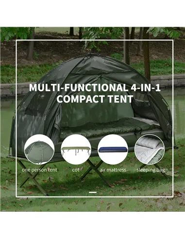 Outsunny 1 person Foldable Camping Tent w/Sleeping Bag Air Mattress Outdoor Hiking Picnic Bed cot w/Foot Pump