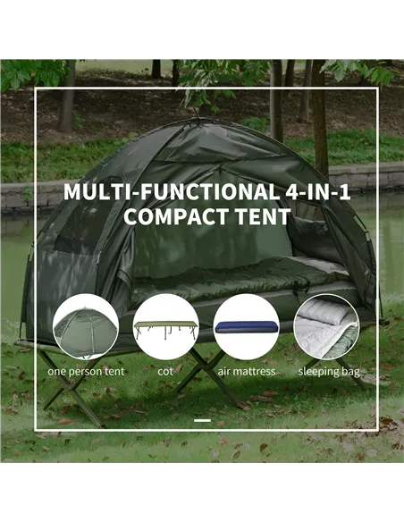 Outsunny 1 person Foldable Camping Tent w/Sleeping Bag Air Mattress Outdoor Hiking Picnic Bed cot w/Foot Pump