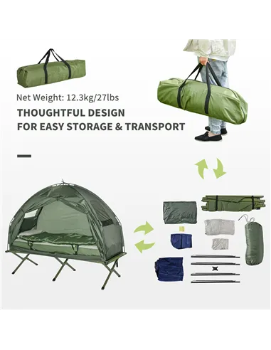 Outsunny 1 person Foldable Camping Tent w/Sleeping Bag Air Mattress Outdoor Hiking Picnic Bed cot w/Foot Pump