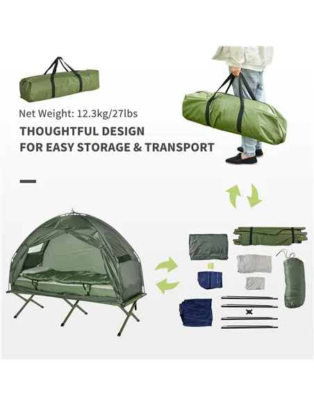 Outsunny 1 person Foldable Camping Tent w/Sleeping Bag Air Mattress Outdoor Hiking Picnic Bed cot w/Foot Pump