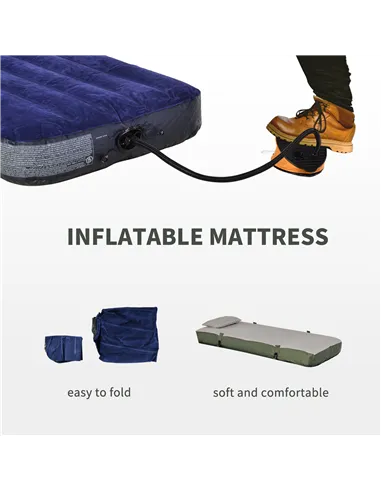 Outsunny 1 person Foldable Camping Tent w/Sleeping Bag Air Mattress Outdoor Hiking Picnic Bed cot w/Foot Pump