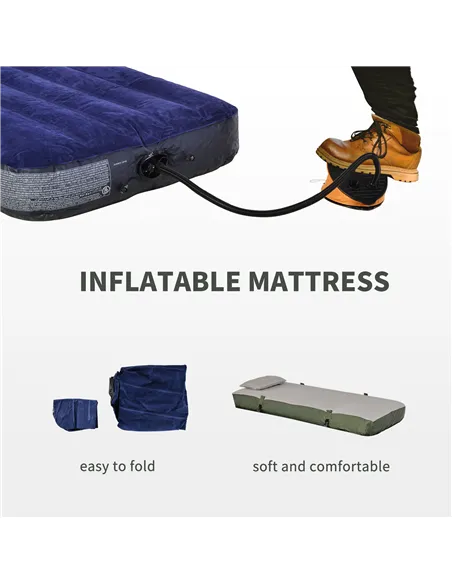 Outsunny 1 person Foldable Camping Tent w/Sleeping Bag Air Mattress Outdoor Hiking Picnic Bed cot w/Foot Pump