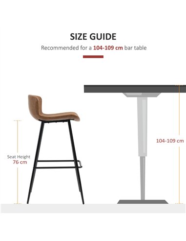 HOMCOM Bar Stools Set of 2, PU Leather Upholstered Bar Chairs, Breakfast Kitchen Counter Chairs with Backs, Steel Legs and Footr