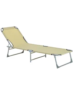 Outsunny Reclining Sun Lounger Chair Folding Camping Bed with 4-Position Adjustable Backrest, for Travel Indoor Outdoor Office F
