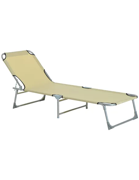 Outsunny Reclining Sun Lounger Chair Folding Camping Bed with 4-Position Adjustable Backrest, for Travel Indoor Outdoor Office F