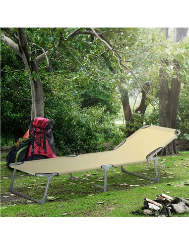 Outsunny Reclining Sun Lounger Chair Folding Camping Bed with 4-Position Adjustable Backrest, for Travel Indoor Outdoor Office F