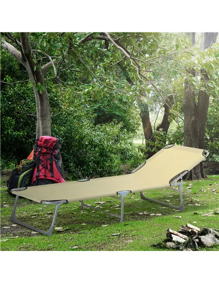 Outsunny Reclining Sun Lounger Chair Folding Camping Bed with 4-Position Adjustable Backrest, for Travel Indoor Outdoor Office F