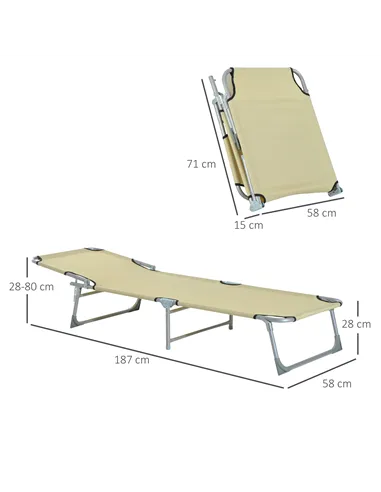 Outsunny Reclining Sun Lounger Chair Folding Camping Bed with 4-Position Adjustable Backrest, for Travel Indoor Outdoor Office F