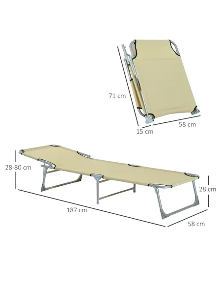Outsunny Reclining Sun Lounger Chair Folding Camping Bed with 4-Position Adjustable Backrest, for Travel Indoor Outdoor Office F