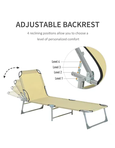 Outsunny Reclining Sun Lounger Chair Folding Camping Bed with 4-Position Adjustable Backrest, for Travel Indoor Outdoor Office F