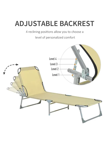 Outsunny Reclining Sun Lounger Chair Folding Camping Bed with 4-Position Adjustable Backrest, for Travel Indoor Outdoor Office F