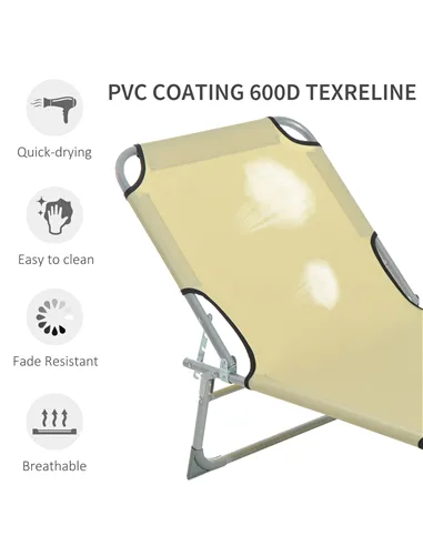 Outsunny Reclining Sun Lounger Chair Folding Camping Bed with 4-Position Adjustable Backrest, for Travel Indoor Outdoor Office F