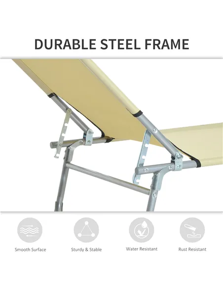 Outsunny Reclining Sun Lounger Chair Folding Camping Bed with 4-Position Adjustable Backrest, for Travel Indoor Outdoor Office F