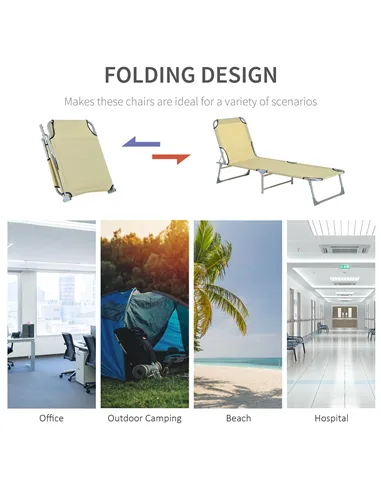 Outsunny Reclining Sun Lounger Chair Folding Camping Bed with 4-Position Adjustable Backrest, for Travel Indoor Outdoor Office F