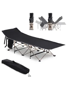 Outsunny Single Person Camping Bed Folding Cot Outdoor Patio Portable Military Sleeping Bed Travel Guest Leisure Fishing with Si