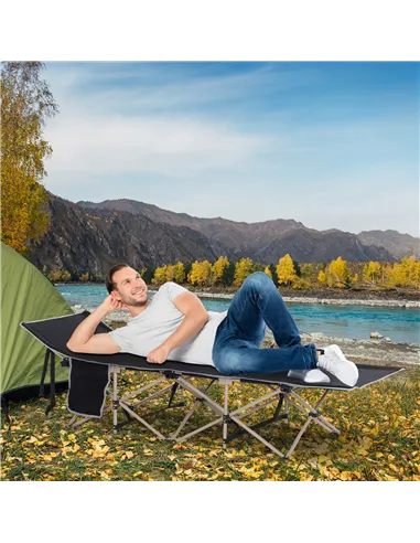 Outsunny Single Person Camping Bed Folding Cot Outdoor Patio Portable Military Sleeping Bed Travel Guest Leisure Fishing with Si