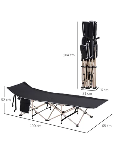 Outsunny Single Person Camping Bed Folding Cot Outdoor Patio Portable Military Sleeping Bed Travel Guest Leisure Fishing with Si