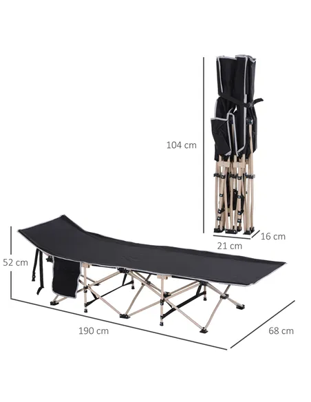 Outsunny Single Person Camping Bed Folding Cot Outdoor Patio Portable Military Sleeping Bed Travel Guest Leisure Fishing with Si