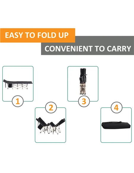 Outsunny Single Person Camping Bed Folding Cot Outdoor Patio Portable Military Sleeping Bed Travel Guest Leisure Fishing with Si