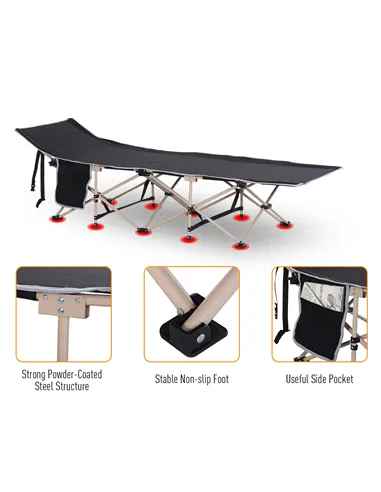 Outsunny Single Person Camping Bed Folding Cot Outdoor Patio Portable Military Sleeping Bed Travel Guest Leisure Fishing with Si