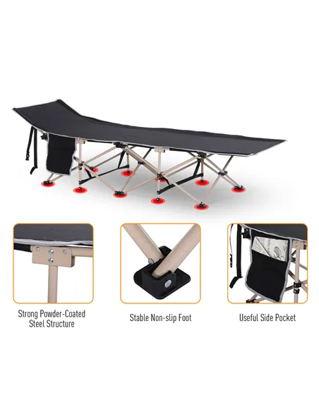 Outsunny Single Person Camping Bed Folding Cot Outdoor Patio Portable Military Sleeping Bed Travel Guest Leisure Fishing with Si