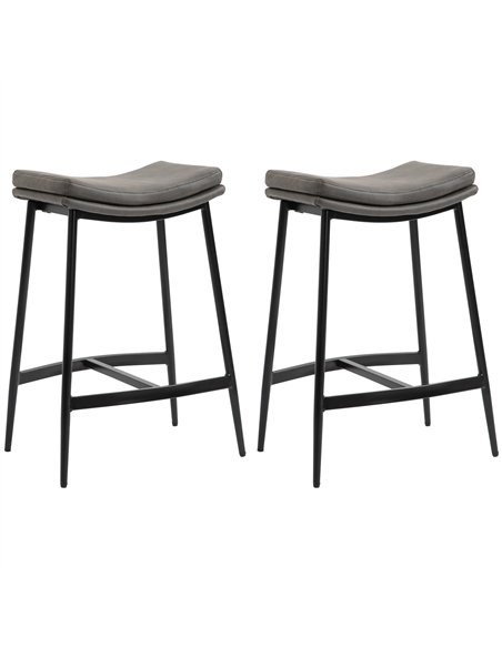 HOMCOM Breakfast Bar Stools Set of 2, Microfibre Upholstered Barstools, Industrial Bar Chairs with Curved Seat and Steel Frame f