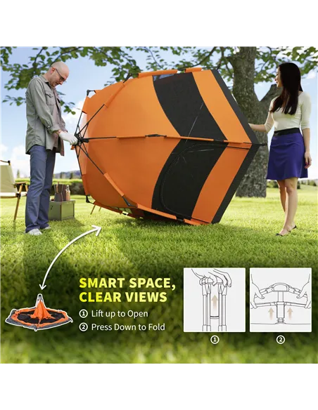 Outsunny Six Man Hexagon Camping Tent with Hang Hook and Carry Bag - Orange and Blue