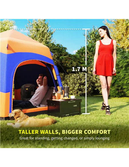 Outsunny Six Man Hexagon Camping Tent with Hang Hook and Carry Bag - Orange and Blue