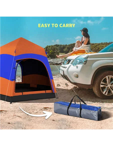 Outsunny Six Man Hexagon Camping Tent with Hang Hook and Carry Bag - Orange and Blue