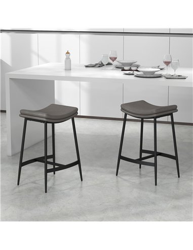 HOMCOM Breakfast Bar Stools Set of 2, Microfibre Upholstered Barstools, Industrial Bar Chairs with Curved Seat and Steel Frame f