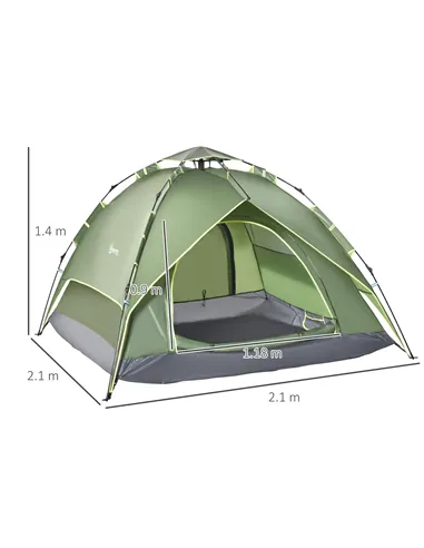 Outsunny 3 Man Camping Tent Automatic Pop Up Tent Portable Double Layer for Festival Hiking Family Travel Shelter