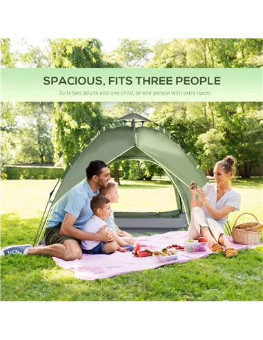 Outsunny 3 Man Camping Tent Automatic Pop Up Tent Portable Double Layer for Festival Hiking Family Travel Shelter